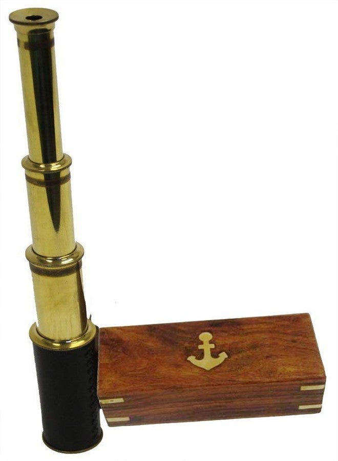 THOR INSTRUMENTS 15" Handheld Brass Telescope with Anchor Wooden Box Rustic Vintage Home Decor Gifts - Image 1